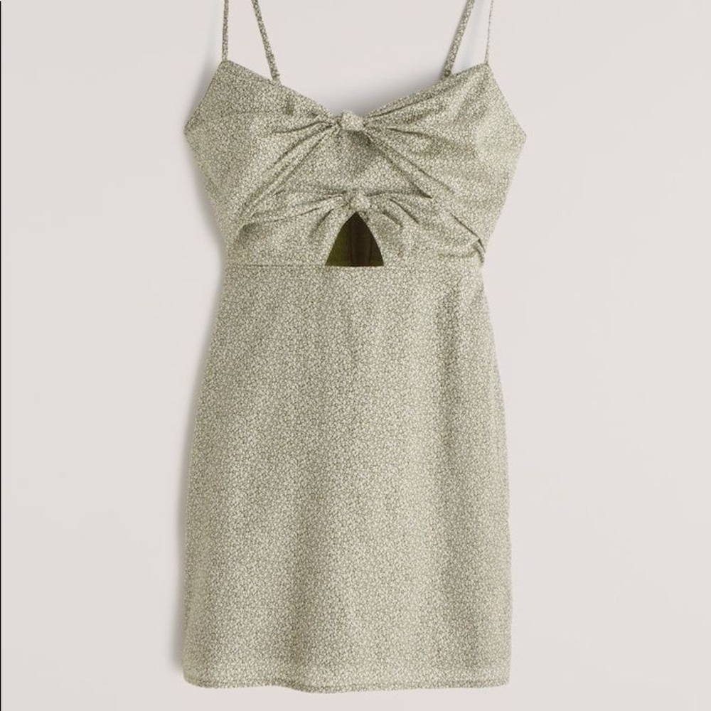 Abercrombie dress GREEN floral mini summer w POCKETS and double tie knot cutout